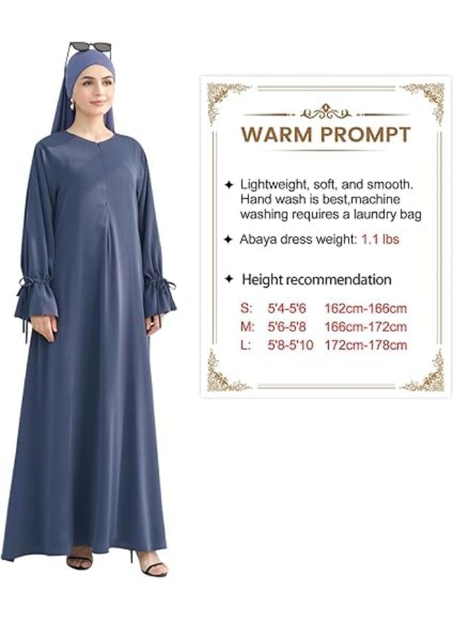 سيوسي Muslim Dress for Women, Kaftan Abaya Dress, Flowy Islamic Prayer Dresses, Breathable Daily Wear Eid Outfit with Modest Loose Fits, Long Sleeve Maxi, Elegant, Lightweight Fabric (Blue, L Size) - Image 2